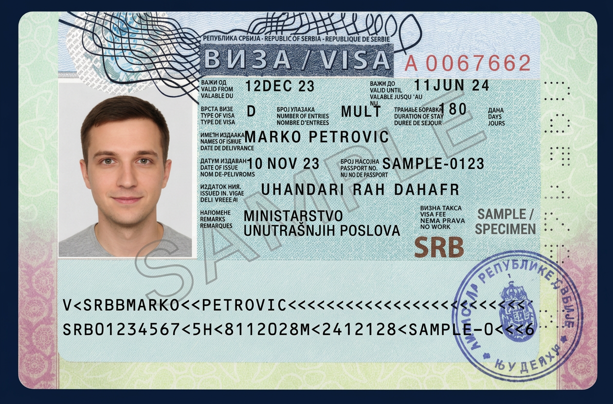 Sample Serbian long-stay D visa for employment